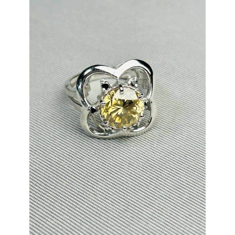 Sterling Silver Size 7.25 Yellow Faux‎ Stone Flower Ring Costume Jewelry .925